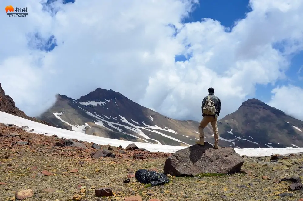 The four main summits of Mount Aragats surrounding its central crater.